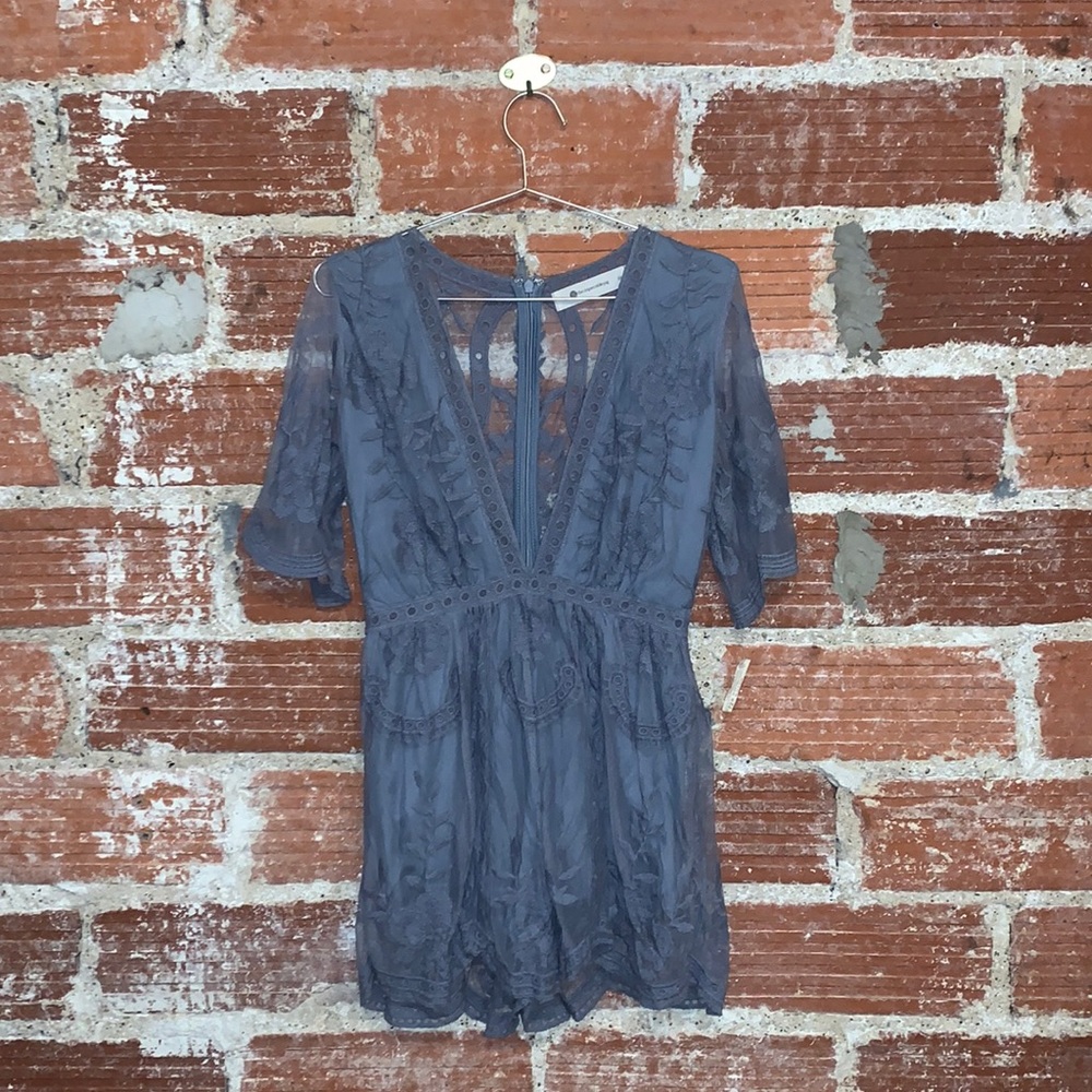 Dusty Blue Lace Romper